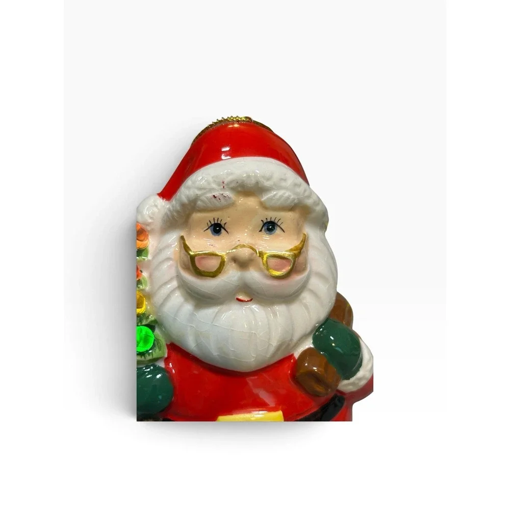 Mr. Christmas Ceramic Lighted Santa Claus Ornament Figurine  Red 5.5